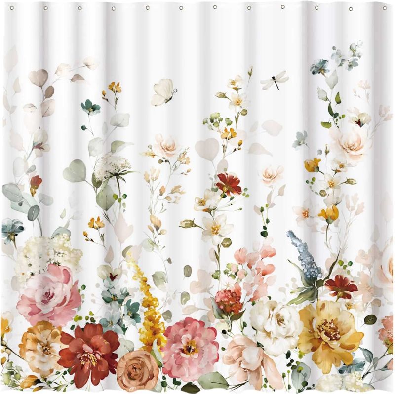 Photo 1 of 
Funnytree Watercolor Yellow Floral Shower Curtain for Bathroom Set Autumn Plant Multi Color Flower and Leaves Boho Home Bath Bathtub Decoration Durable Machine Washable with 12 Hooks 72" x 72"
