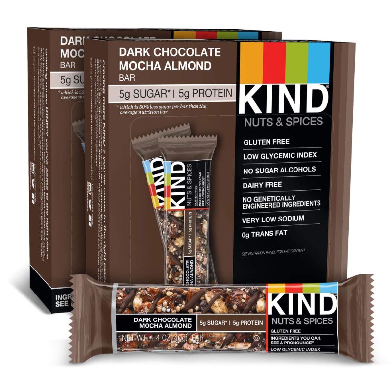 Photo 1 of 
KIND Bars, Dark Chocolate Mocha Almond, Gluten Free, Low Sugar, 1.4 Ounce Bars
EXP 09/16/2022