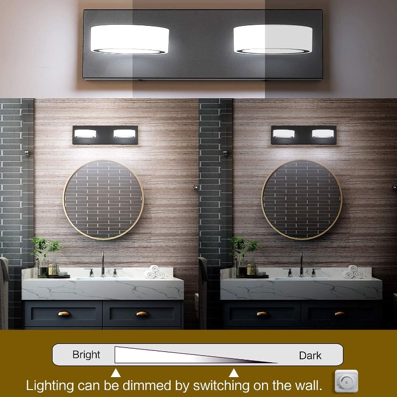 Photo 2 of SOLFART LED Modern Bathroom Vanity Light Matt Black Metal Base Rotating Oval Lampshade Vanity Lights Over Mirror Bath Wall Lighting 9551-2 Lights
