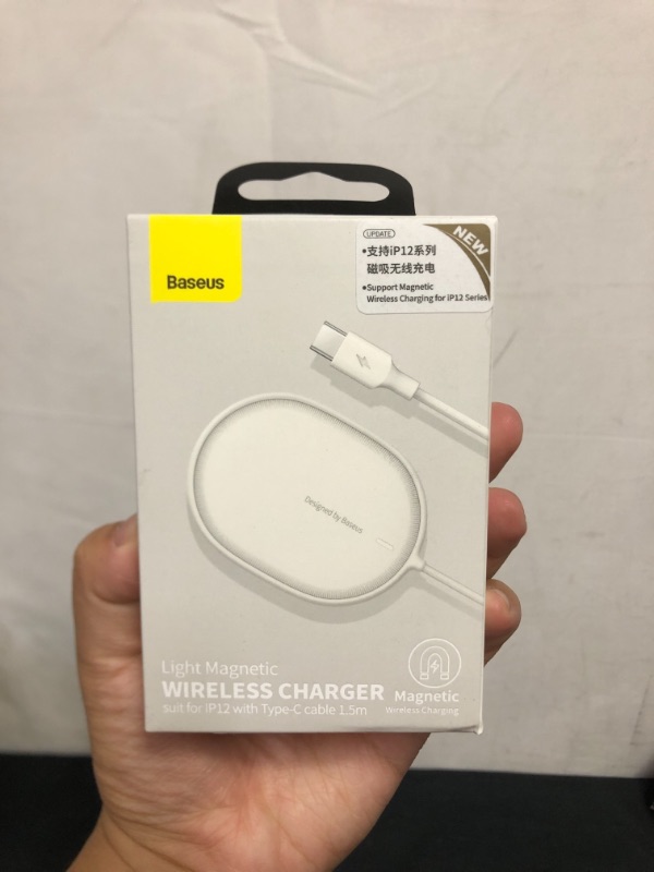 Photo 2 of Baseus Magnetic Wireless Charger, 15W Fast Charging Pad Compatible with MagSafe Wireless Charger for iPhone 13/13 Mini/13Pro/13Pro max/iPhone 12/12 Mini/12Pro max (White)
