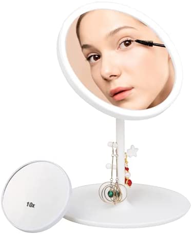 Photo 1 of Makeup Mirror with Lights: UZiLaCo Table Desk Mirror - 3 Color Brightness Adjustable, A Small 10x Magnifying Mirror, Rechargeable Mirror for Home, Office, School Dormitory, Travel and Gift(White)
