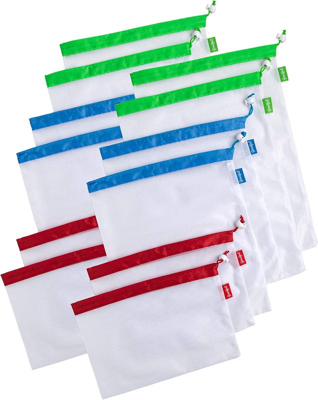 Photo 1 of Goodful Reusable Mesh Produce Bags, Washable, Breathable and See-Through with Colorful Drawstring Toggle Closures, For Grocery Shopping, Fruits, and Vegetable, 12 PCS, Multicolor
