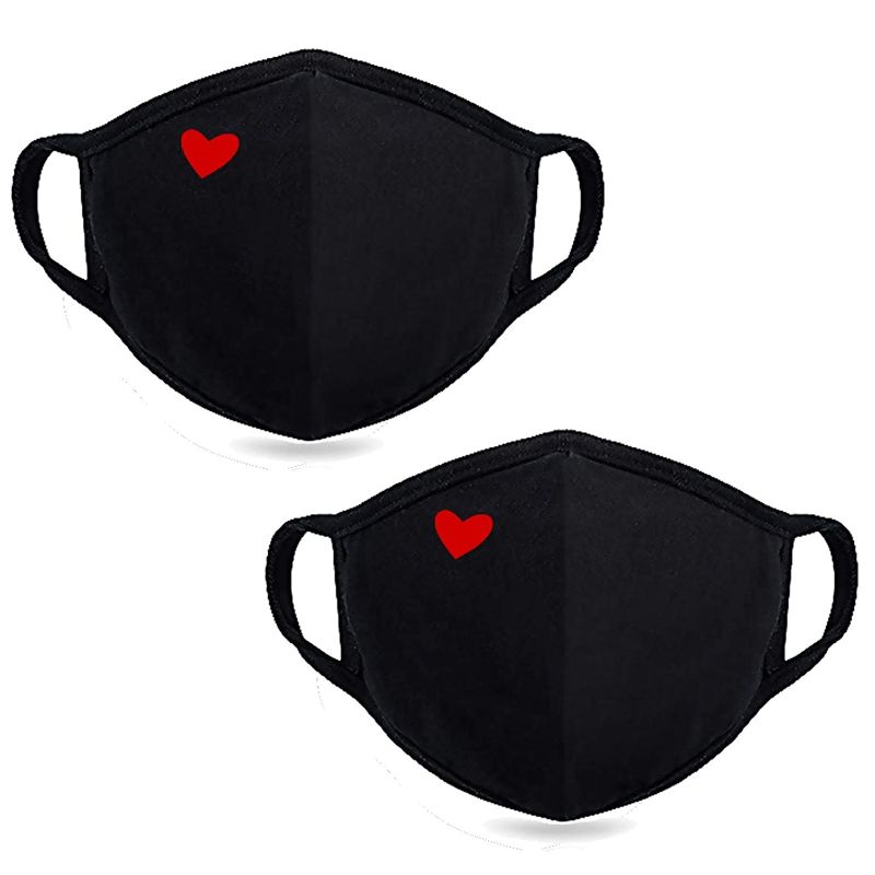 Photo 1 of 4 pc Fashion Cute Heart Face Mask - Unisex Organic Cotton Dustproof Mouth Protection - Reusable Warm Windproof for Outdoor Activities
