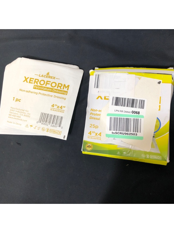 Photo 4 of AWD Medical Xeroform Petrolatum Dressing 4x4 - Non-Adhering Gauze Pad - Fine Mesh Gauze Patch Sterile - Healthcare Supplies for Wound Care, Burns, Lacerations, & Skin Grafts Aide (Box of 25, 4"x4")
