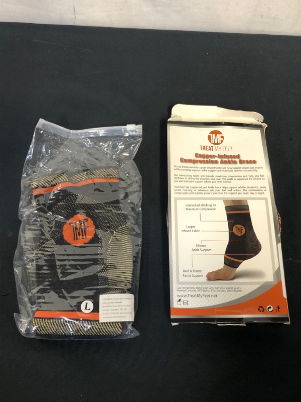 Photo 2 of Ankle Compression Brace with Silicone Ankle Support and Anti-Microbial Copper. Plantar Fasciitis, foot, Achilles Tendon Pain Relief. SIZE: L