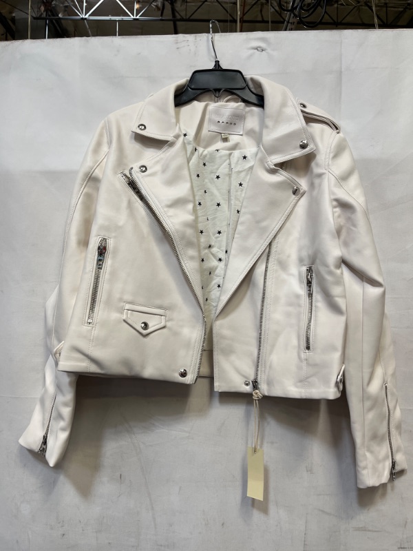 Photo 2 of [BLANKNYC] Women's White Vegan Leather Floral Embroidered Jacket
