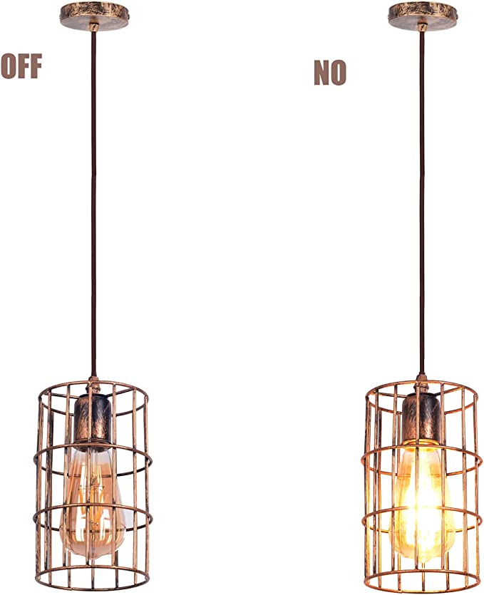 Photo 1 of AIRTWESD Pendant Lights Industrial Chandelier Vintage Metal Cage Retro Hanging Ceiling Light Fixture Vintage Lamp Pendant Light Kitchen Island Cage Antique Farmhouse Light Fixture (No Bulb)---18cm x 11cm; Cord length: 100cm; Weight: 490g; Material: Metal;