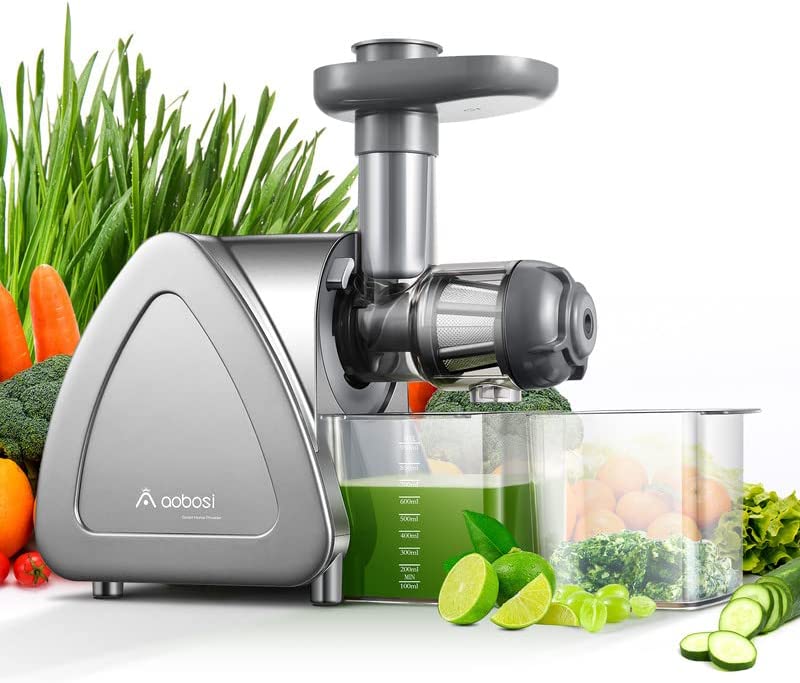 Photo 1 of AOBOSI SLOW MASTICATING JUICER MACHINE, COLD PRESS JUICER EXTRACTOR, QUIET MOTOR, REVERSE FUNCTION, HIGH NUTRIENT FRUIT AND VEGETABLE JUICE WITH JUICE JUG & BRUSH FOR CLEANING, GRAY
