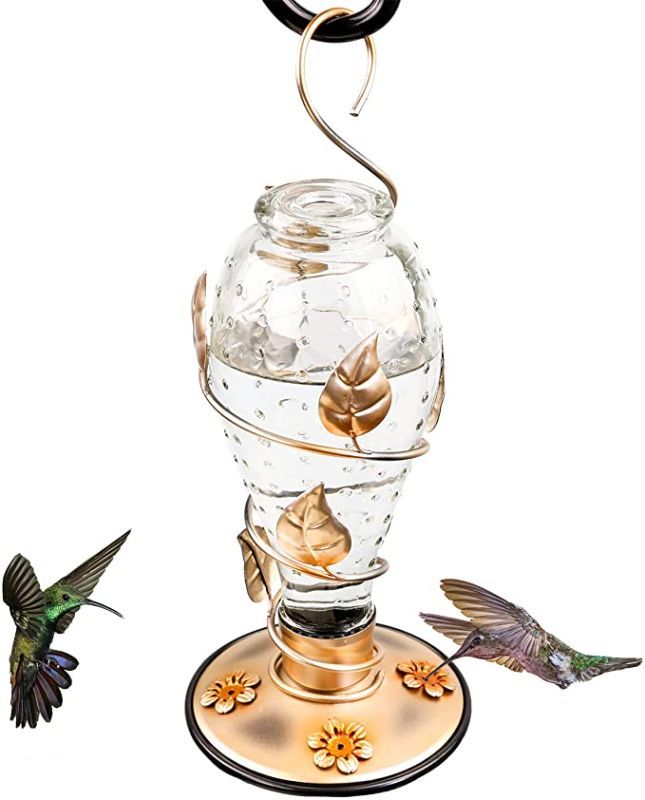 Photo 1 of AnnaStore Glass Hummingbird Feeder for Outdoor Hummingbird Feeders Wild Bird Feeder Hand Blown Mason Jar Hanging for Garden Yard Outside 23 Ounces Nectar Capacity
---USED LIKE NEW