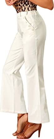 Photo 1 of Allegra K Women's Bell Bottom 70s Long Pants High Waist Elegant Work Trousers, Small
