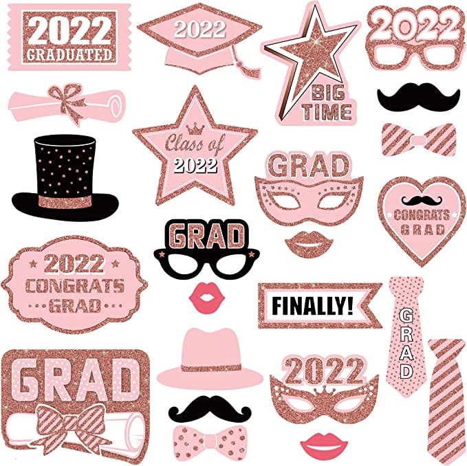 Photo 1 of 24 Pieces Class of 2022 Graduation Party Photo Booth Props Kit, Graduation Party Decorations for Grad Party Favors Supplies (Pink)