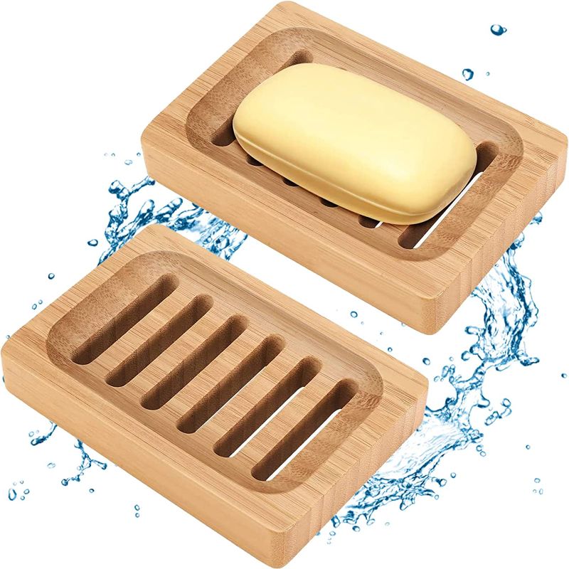 Photo 1 of Bamboo Soap Holder for Shower Wall - 2Pcs Wooden Soap Dish for Shower - Bar Soap Travel Container Kitchen Sink Soap Tray Natural Dish Soap Holder for Kitchen Sink Tray Wooden Bathroom Accessory Set 2 COUNT 