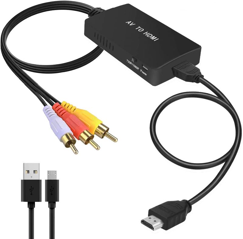 Photo 1 of RCA to HDMI Converter, AV to HDMI Adapter Support 1080P PAL/NTSC Compatible with PS one, PS2, PS3, STB, Xbox, VHS, VCR, Blue-Ray DVD Players (Male RCA to HDMI)