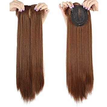 Photo 1 of 50cm Long Seamless Nature Look Clip in Hairpiece with Side-Fringe Extension Forehead Topper for Women with Thinning Hair Straight Light Brown
