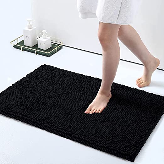 Photo 1 of Smiry Luxury Chenille Bath Rug, Extra Soft and Absorbent Shaggy Bathroom Mat Rugs, Machine Washable, Non-Slip Plush Carpet Runner for Tub, Shower, and Bath Room(32''x24'', Black)
