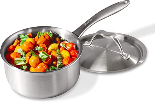 Photo 1 of Abbio Sauce Pan + Lid, 2-Quart Capacity, 7” Diameter, Stainless Steel, Fully Clad Cookware, Induction Ready Pot, Oven & Dishwasher Safe, PFOA Free, Non Toxic, Stay Cool Handle - factory seal

