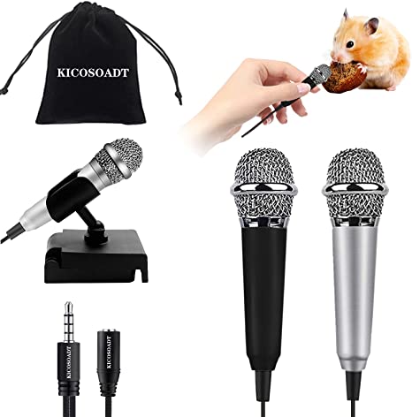 Photo 1 of ?2PACK?Mini Microphone, Tiny Microphone, Karaoke Microphone/Pet Sniffing Microphone With mic stand for Man/Pet Voice Recording Shouting and sing (Black&Silver)
