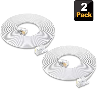 Photo 1 of SHONCO 2 Pack 6M 20ft Phone Telephone Extension Cord Cable Line Wire with Standard RJ11 6P4C Plugs for Landline Telephone- White
