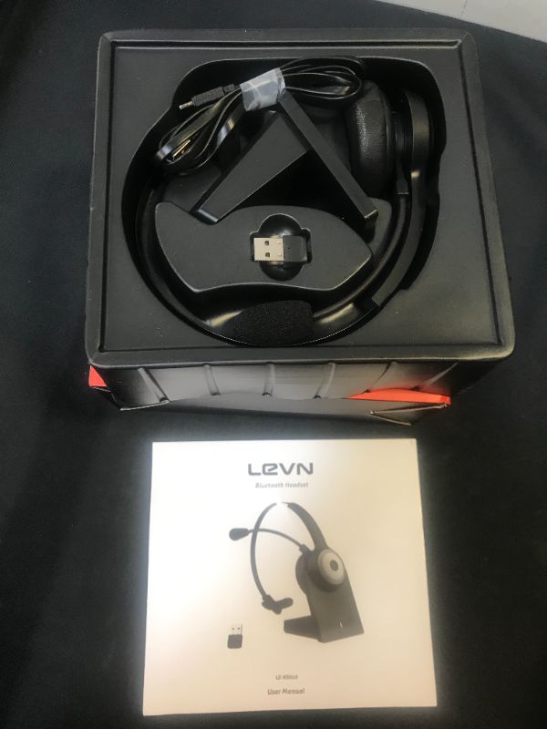 Photo 2 of LEVN Bluetooth 5.0 Headset, Wireless Headset with Microphone (AI Noise Cancelling), 35Hrs Bluetooth Headphones with USB Dongle for PC, Suitable for Remote Work/Call Center/Zoom/Online Class/Trucker
