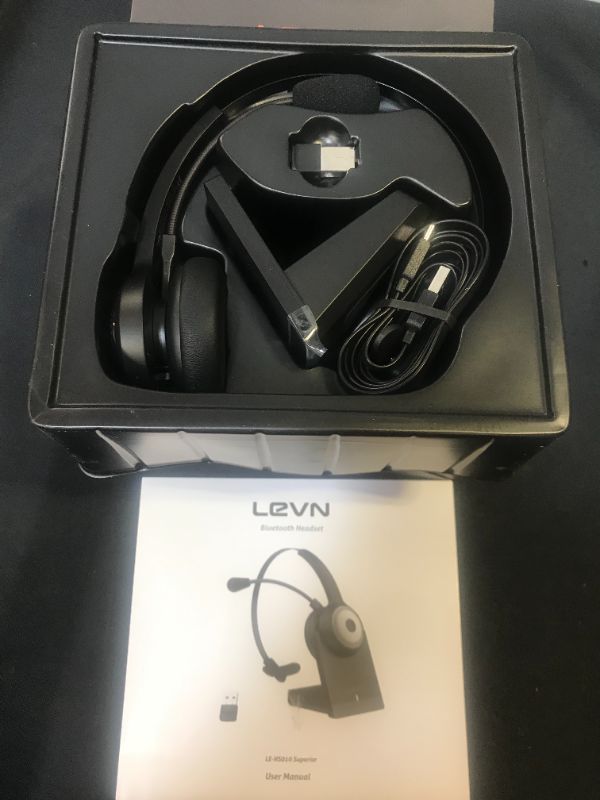 Photo 2 of LEVN Bluetooth 5.0 Headset, Wireless Headset with Microphone (AI Noise Cancelling), 35Hrs Bluetooth Headphones with USB Dongle for PC, Suitable for Remote Work/Call Center/Zoom/Online Class/Trucker
