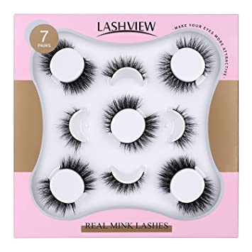 Photo 1 of 7 Pairs Mink Lashes, LASHVIEW False Eyelashes Handmade Lashes,3D Natural Layered Effect,Reusable Natural Look False Eyelashes for Makeup