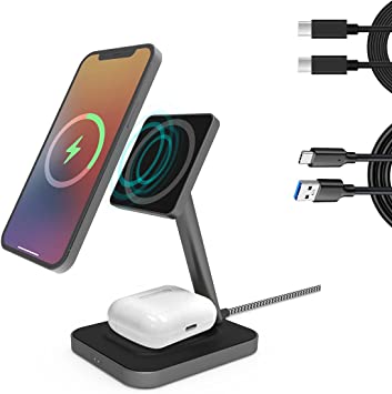 Photo 1 of JAYEGT 2-in-1 Magnetic Wireless Charger, 15W Fast Wireless Charging Stand for iPhone 13/12, 13/12 Pro, 13/12 Pro Max, 13/12 Mini and AirPods Pro/2
