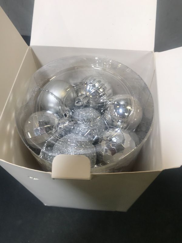 Photo 2 of 34 Ct MINI Christmas Tree Ornaments 1.57 inch Shatterproof Plastic Xmas Tree Hanging Balls for Christmas Decorations (Silver)
