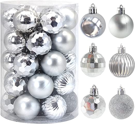 Photo 1 of 34 Ct MINI Christmas Tree Ornaments 1.57 inch Shatterproof Plastic Xmas Tree Hanging Balls for Christmas Decorations (Silver)

