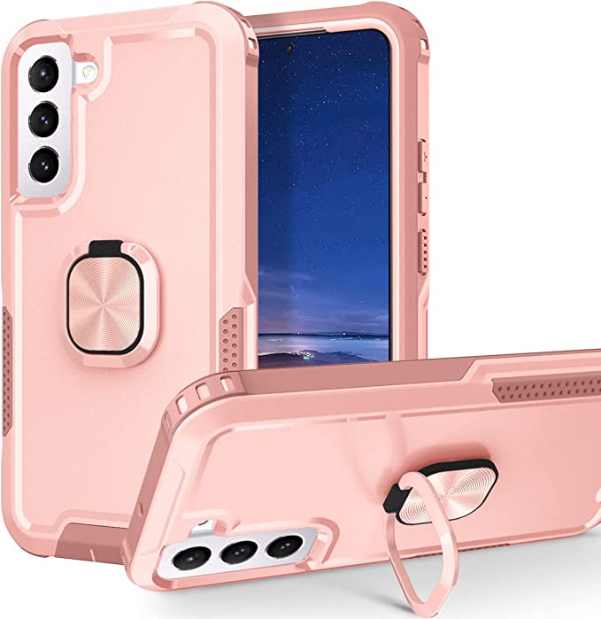 Photo 1 of S_Star Compatible with Galaxy S22 Plus Case, Rugged Shockproof Heavy Duty Soft TPU Rubber Bumper Hybrid Protective Case [with Ring Stand] for Samsung Galaxy S22 Plus (6.6") 2022 - Pink
