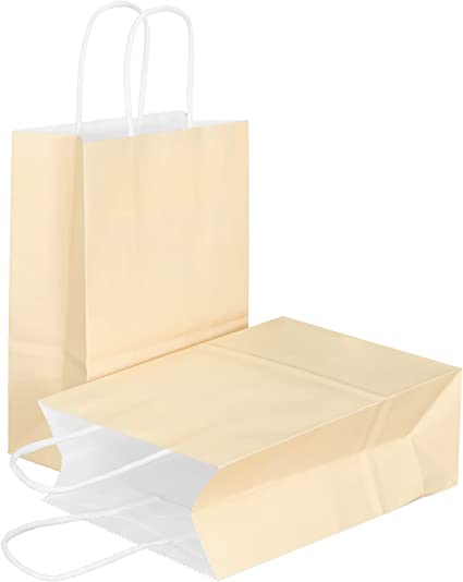 Photo 1 of AZOWA Gift Bags Large Kraft Paper Bags with Handles (10.2 x 4.7 x12.9in, Pastel Orange, 25 CT)
