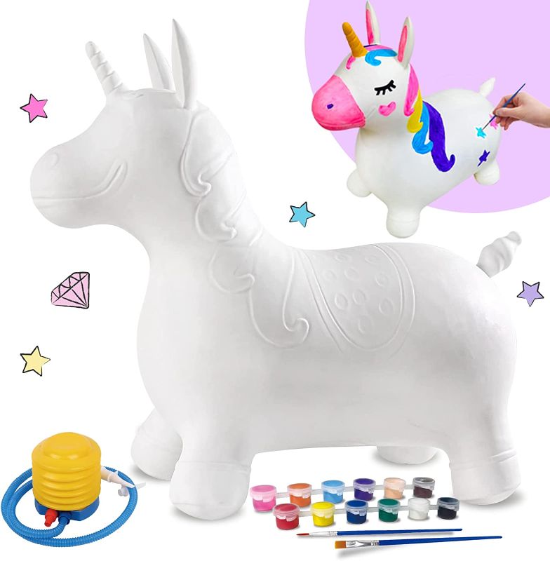 Photo 1 of Craft Spot! DIY Unicorn Bouncy Horse, 12 Colors to Design Your Own Toys, Inflatable Bouncy Unicorn for Kids, Outdoor & Indoor Ride on Animal Toys, Best Gift for Boys & Girls 3
