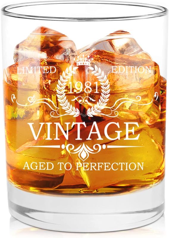 Photo 1 of 40th Birthday Gifts for Men 1981 Vintage Whiskey Glasses - Unquie Gift for Men, Dad, Mom, Husband, Him, Friends Turning 40, 40th Birthday Gift Ideas for Men from Daughter, Kids, Wife, Son, 11 oz
