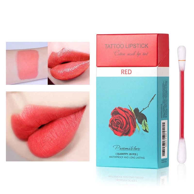 Photo 1 of 20 Pcs/Box Tattoo Cotton Swab Lipstick Cotton Swab, Long Lasting Waterproof Disposable Portable Lipstick, Women Long Lasting Lip Gloss Cotton Swab Matte (RED) --- FACTORY SEALED ----
