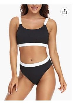 Photo 1 of COCOFREE Womens Two Pieces Bikini Set High Waisted Bandeau Bathing Suit Ribbed Sports Swimsuit SIZE S 
