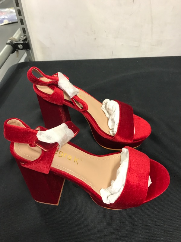 Photo 2 of ALLEGRA K RED VELVET PLATFORM HEELS RED SIZE 6