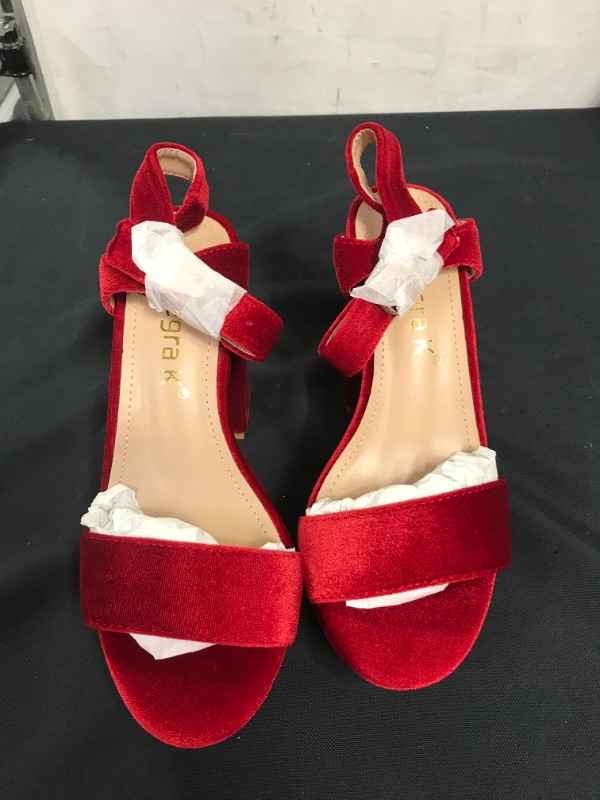 Photo 1 of ALLEGRA K RED VELVET PLATFORM HEELS RED SIZE 6