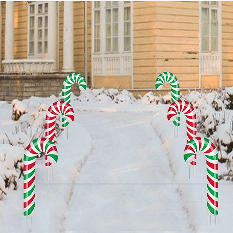 Photo 1 of Large Candy Cane Christmas Decorating Kits outdoor - 17" Tall Xmas Yard Signs With Stakes - Set of 6, Merry Christmas Garden Lawn Decorations Outdoor - Red White Green
