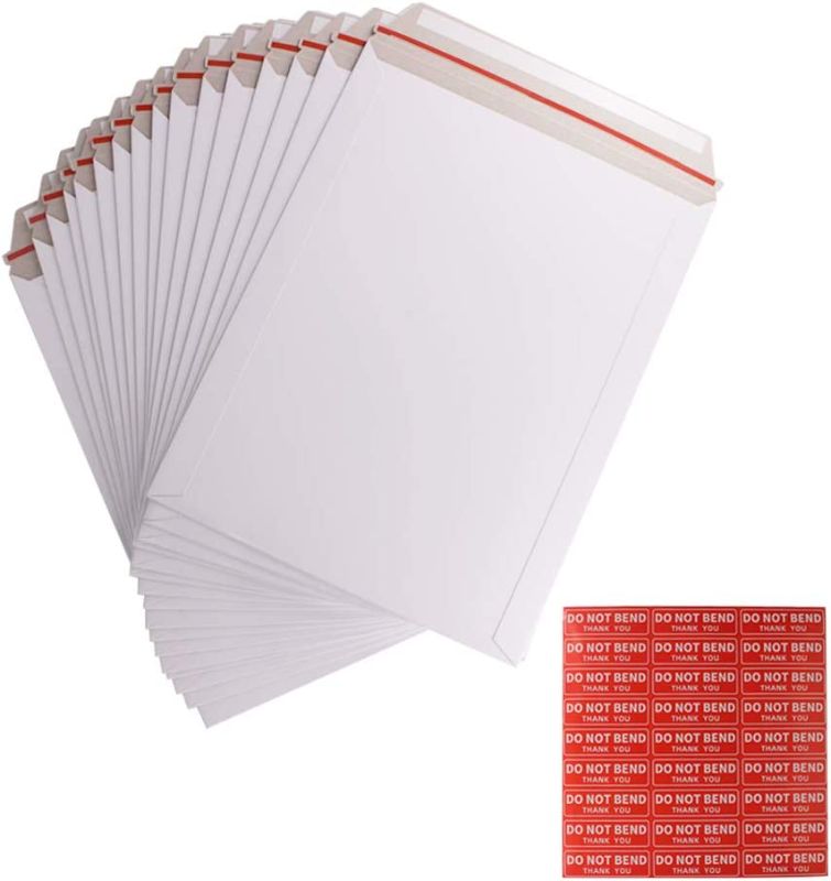 Photo 1 of 100 Pack 9X12 inch Self Seal Photo Document Mailers Stay Flat White Cardboard Envelopes White Photography Mailersfor CD, Photos, Document by ZMYBCPACK

