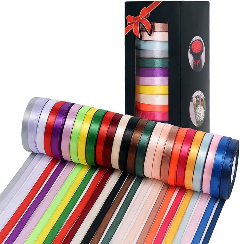 Photo 1 of 25 Colors 800 Yard Satin Ribbon Fabric Ribbon Rolls, 2/5" Wide 32 Yard/Roll, Ribbons Perfect for Crafts, Bow Making, Gift Wrapping, Wedding Party Decoration & Other Projects --- PACKAGE IS DAMAGED ----
