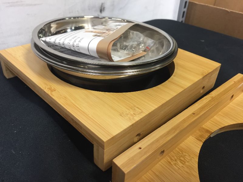 Photo 3 of FOREYY Set of 2 Raised Pet Bowls for Cats and Small Dogs - Bamboo Tilted Single Elevated Dog Cat Food and Water Bowls Stand Feeder with 3 Stainless Steel Bowls and Anti Slip Feet for Comfort Feeding