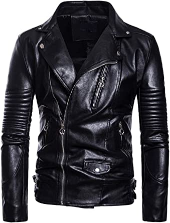 Photo 1 of 
PASOK Men's PU Leather Jacket Causal Belted Faux Leather Motorcycle Jacket Zipper Biker Coat, SIZE UNKNOWN MAYBE L/XL 
