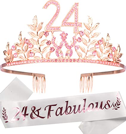 Photo 1 of 24th Birthday, 24th Birthday Gifts for Women, 24th Birthday Tiara and Sash, 244th Birthday Tiara, 24th Birthday Decorations for Women, 24th Birthday Party Supplies, 24th Birthday Sash