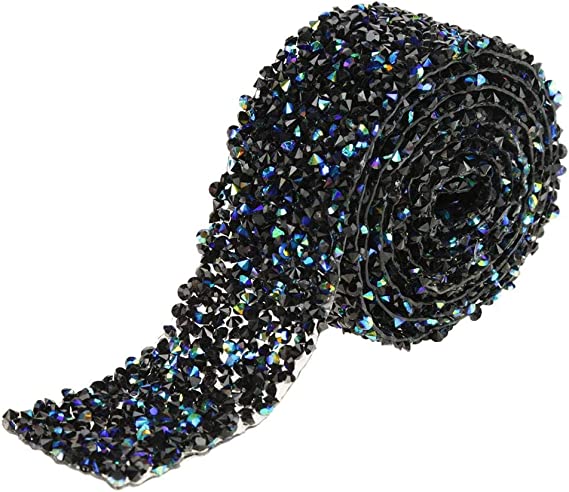 Photo 1 of 1 Yard Mesh Wrap Roll Sparkle Crystal Rhinestone Ribbon for Wedding Party Birthdays Baby Shower Decoration(Black Blue)