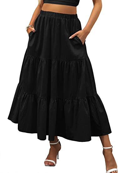 Photo 1 of ANRABESS Women’s Summer Boho Elastic Waist Pleated A-Line Flowy Swing Tiered Long Beach Skirt Dress with Pockets size m 