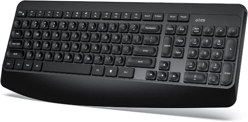 Photo 1 of TechGround Ergonomic Wireless Keyboard, Full Size 2.4GHz Wireless Keyboard with Palm Rest for PC, Laptop, Windows - Black
