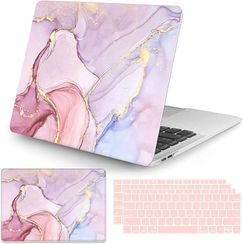 Photo 1 of Seorsok Compatible with MacBook Air 13 Inch Model M1 A2337 A1932 A2179 Touch ID 2020 2019 2018 Release Plastic Hard Shell Case Half Marble Protective Cover with 2 Pieces Keyboard Cover,Pink Marble 03
