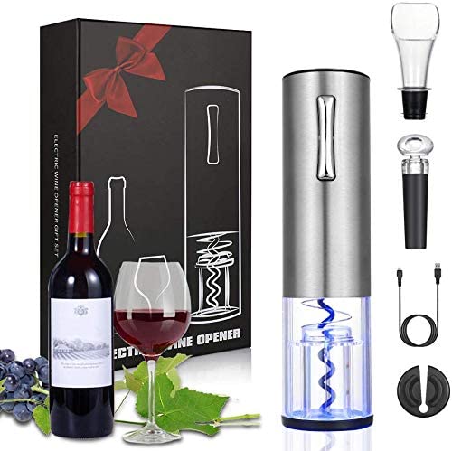 Photo 1 of Anpro Electric Wine Opener, Automatic Electric Wine Bottle Corkscrew Opener Set with Foil Cutter, Rechargeable (Stainless Steel), USB Cable Charging valentine's day gifts for mom/Her/wife
