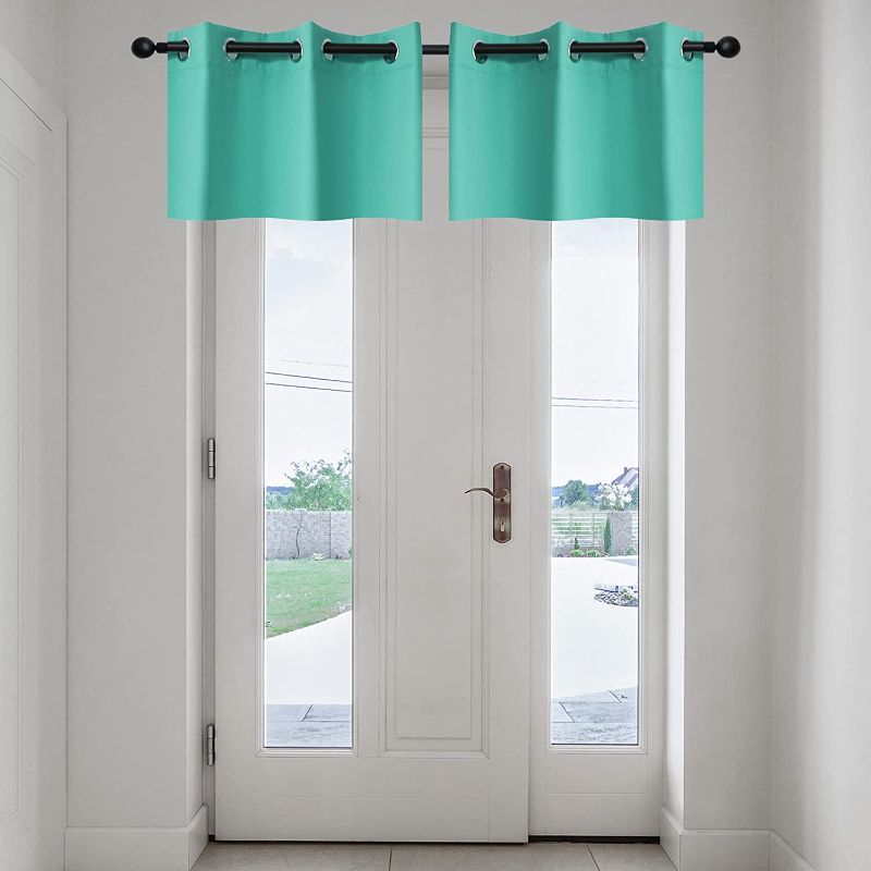 Photo 1 of YGO Turquoise Window Valance Curtains - Easy Care Home Decor Tier Curtains with Grommet Top for Basement, Kitchen (29W by 18L, 2 Panels)
