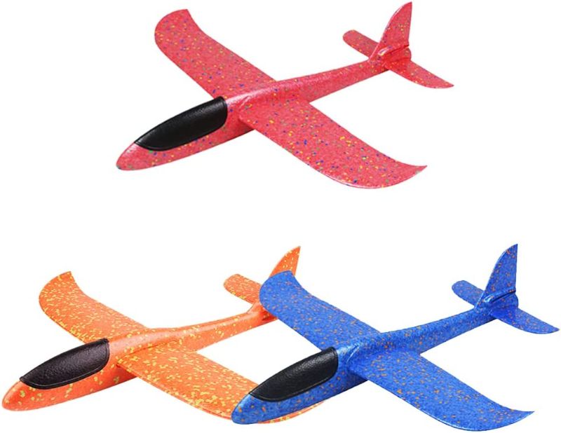 Photo 1 of 3 Packs 15" Foam Plane Hand Throw Plane Dual Flight Mode Flying Glider Airplane Garden Yard Outdoor Sports Flying Toy Gift for Kids Birthday Party Favor
