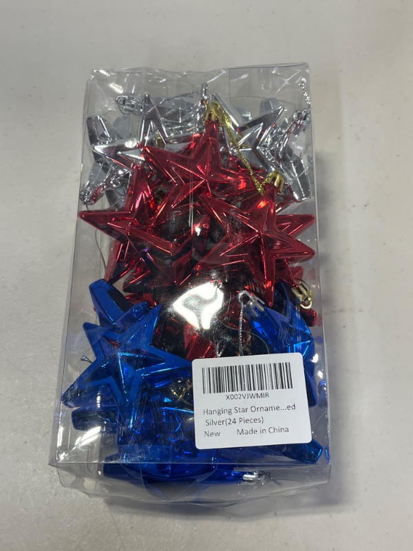 Photo 1 of 24 PC HANGING STAR ORNAMENT, COLOR : RED, BLUE, & SILVER